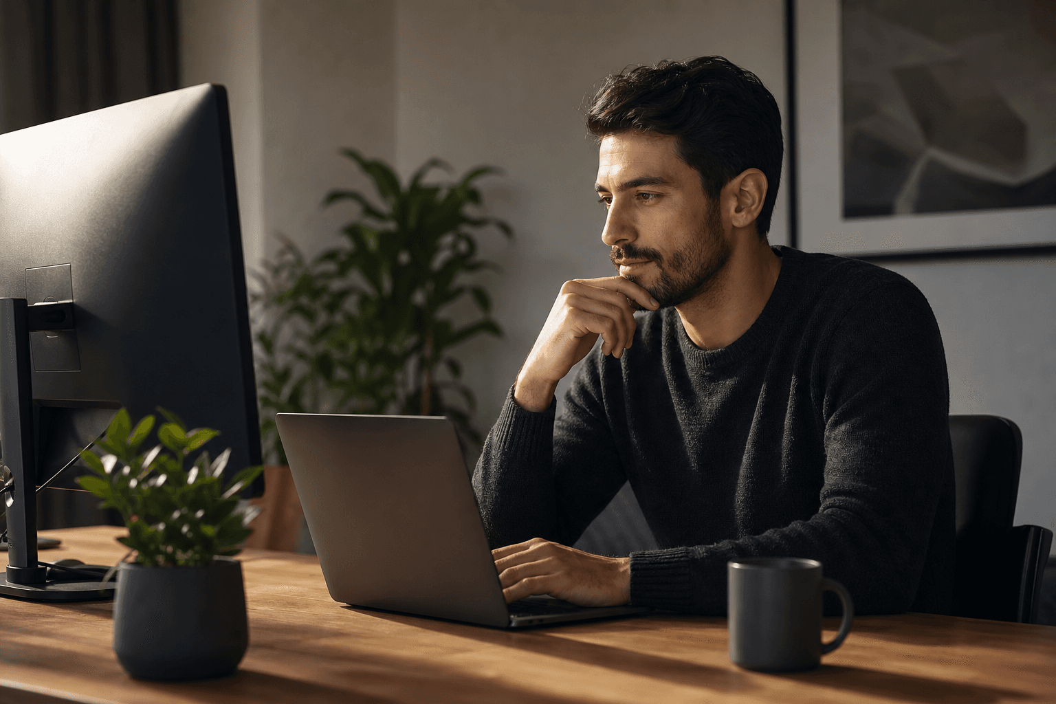 Two product leads reviewing a sprint board together in a bright European office