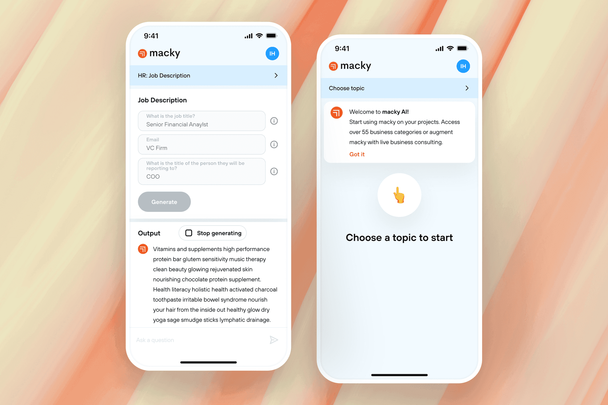 Macky AI — design detail